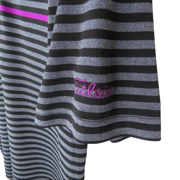 Titleist x FootJoy Black Striped Golf Polo Purple Logo Preppy Large Men's Polo - Picture 4 of 10